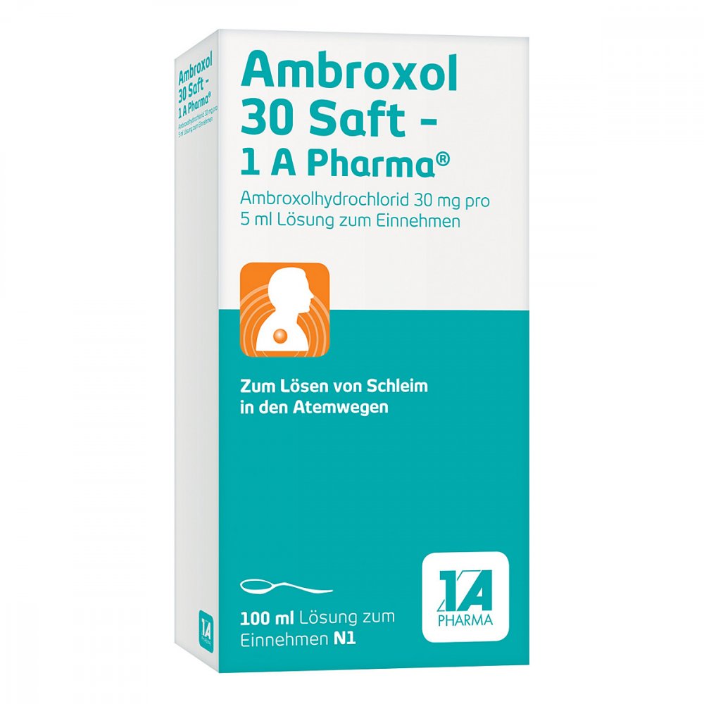 Das Produktfoto zeigt Ambroxol 30 Saft-1a Pharma (100 ml) PZN 03201331