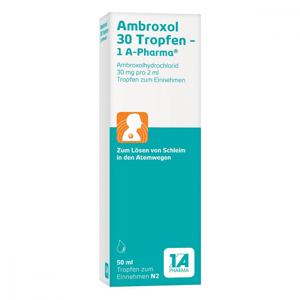 Das Produktfoto zeigt Ambroxol 30 Tropfen-1a Pharma (50 ml) PZN 03202000