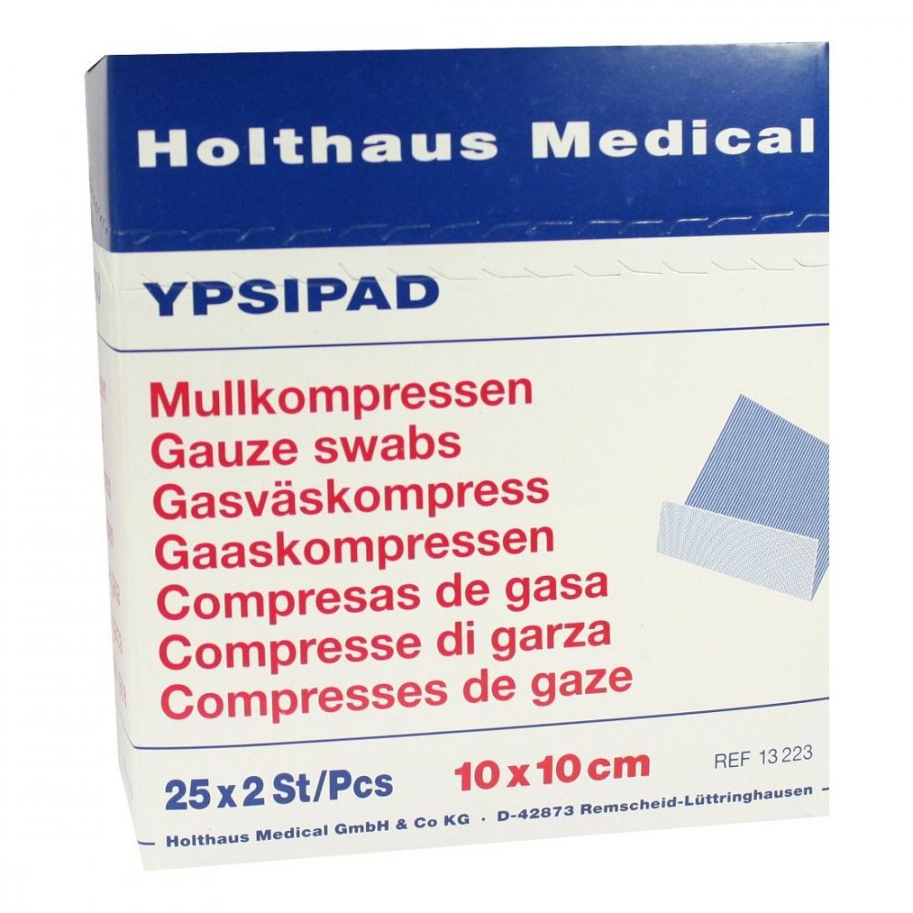 Das Produktfoto zeigt Mullkompressen Ypsipad 10x10 Cm Steril 8fach (25X2 stk) PZN 03214931