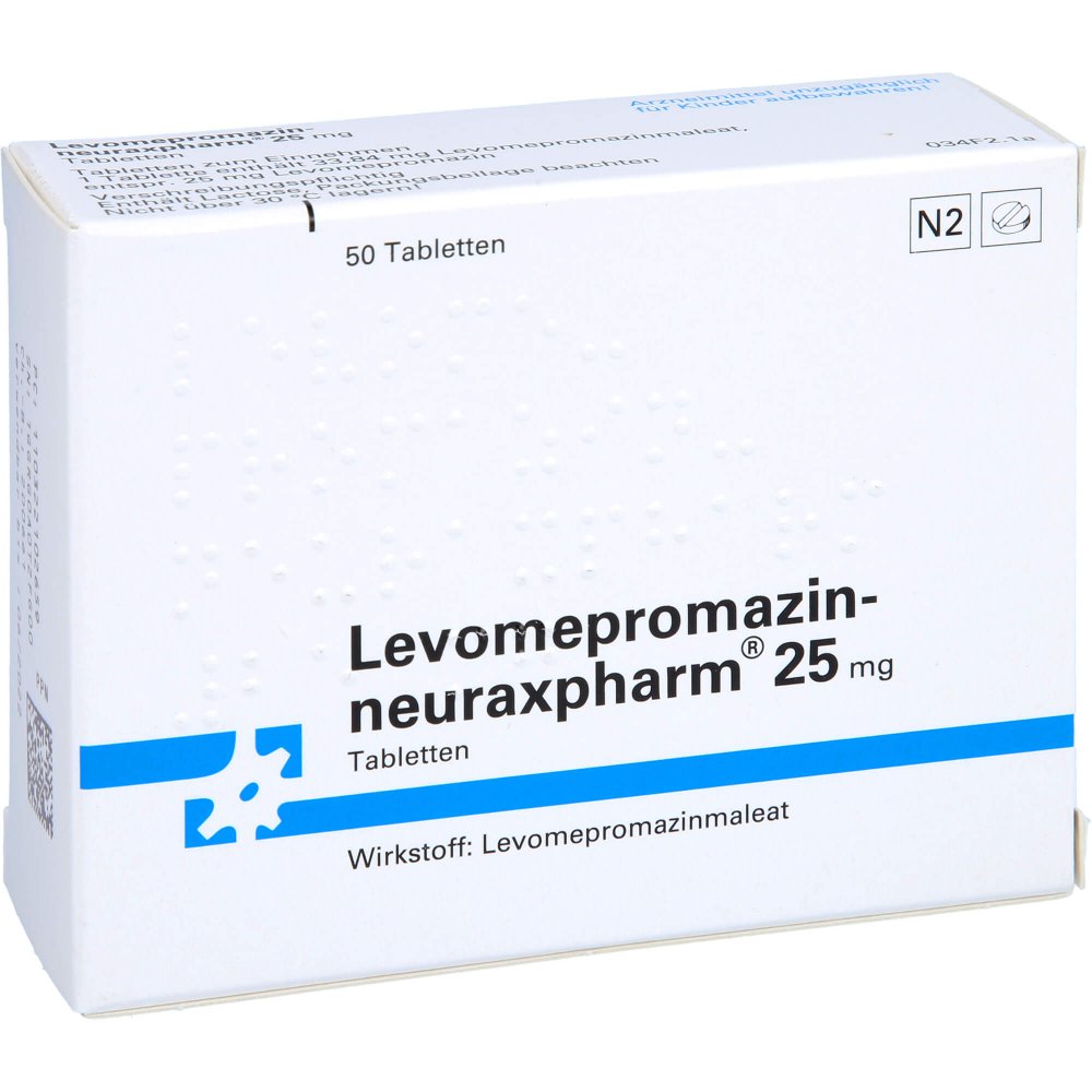 Das Produktfoto zeigt Levomepromazin-Neuraxpharm 25 Mg Tabletten (50 stk) PZN 03221026
