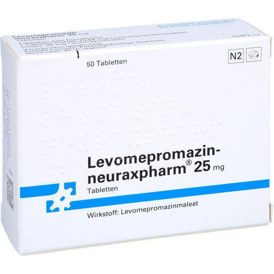 Das Produktfoto zeigt Levomepromazin-Neuraxpharm 25 Mg Tabletten (50 stk) PZN 03221026