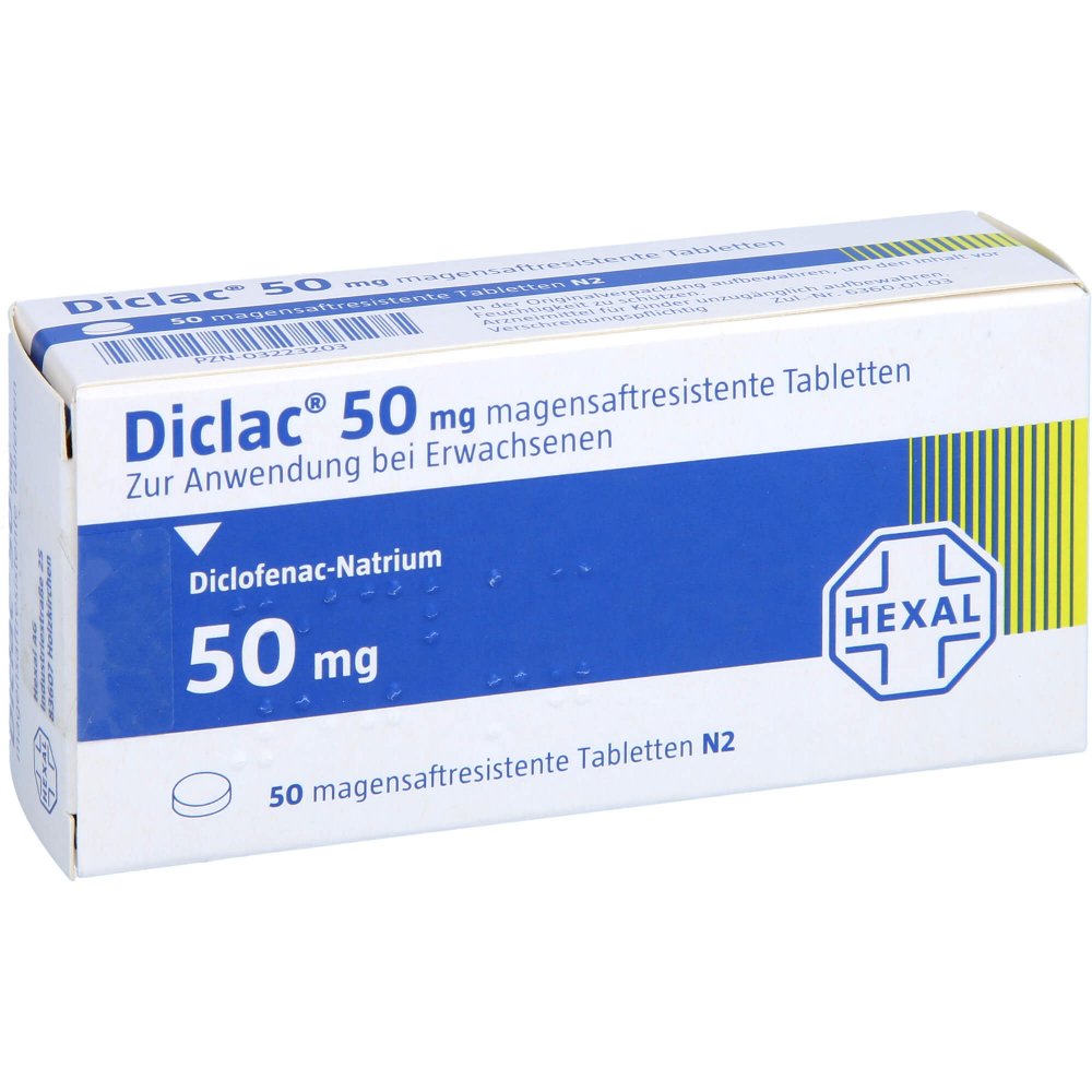Das Produktfoto zeigt Diclac 50 Magensaftresistente Tabletten (50 stk) PZN 03223203