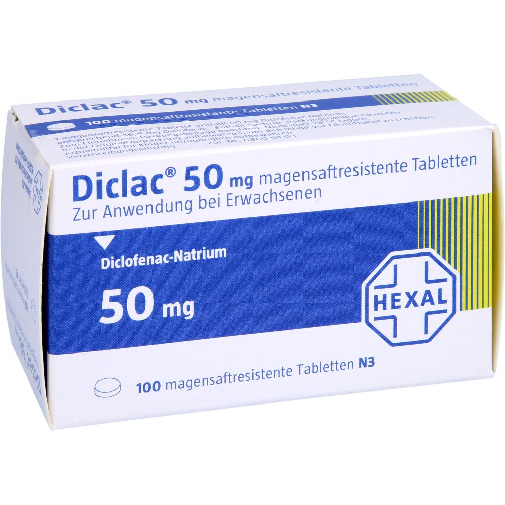 Das Produktfoto zeigt Diclac 50 Magensaftresistente Tabletten (100 stk) PZN 03223226