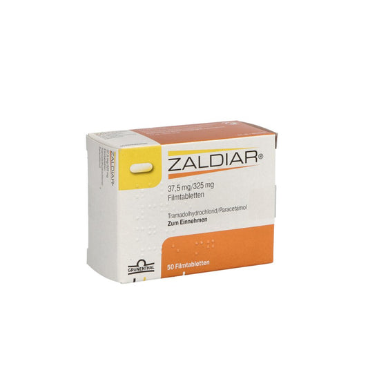 Das Produktfoto zeigt Zaldiar 37,5 Mg/325 Mg Filmtabletten (50 stk) PZN 03235985