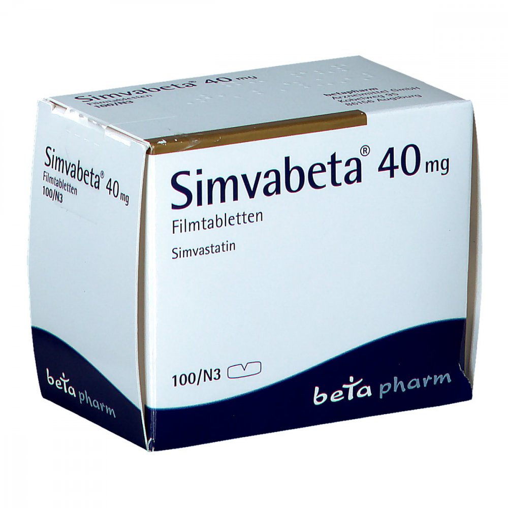 Das Produktfoto zeigt Simvabeta 40 Mg Filmtabletten (100 stk) PZN 03241201