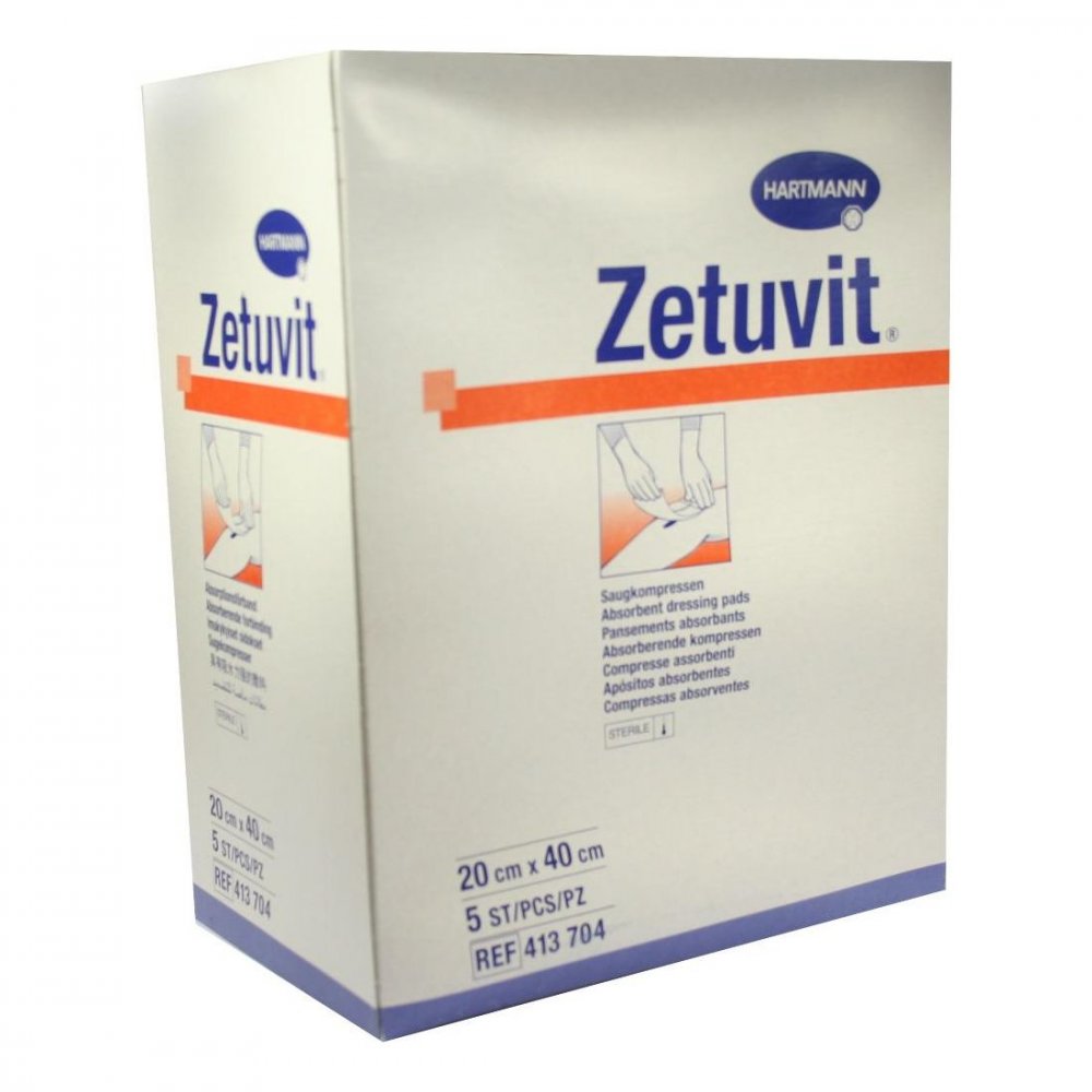 Das Produktfoto zeigt Zetuvit Saugkompressen Steril 20x40 Cm (5 stk) PZN 03242689