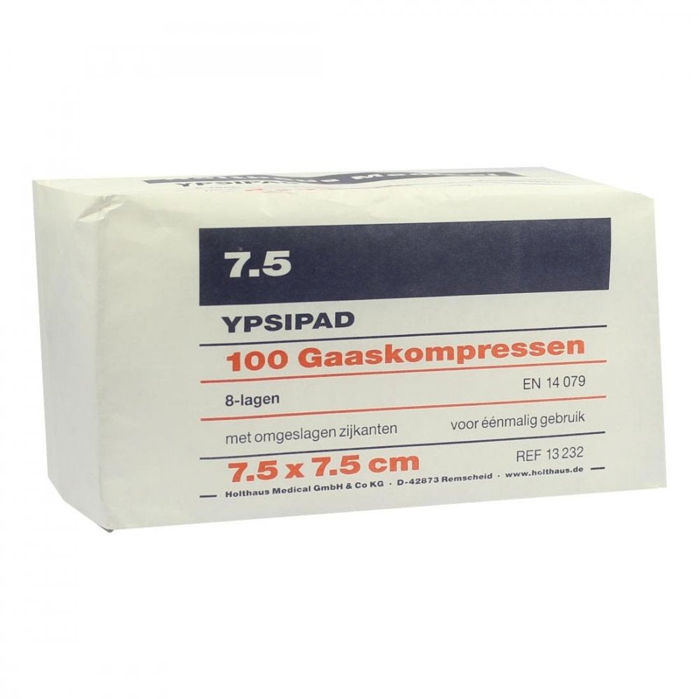 Das Produktfoto zeigt Mullkompressen Ypsipad 7,5x7,5 Cm Unsteril 8fach (100 stk) PZN 03262835