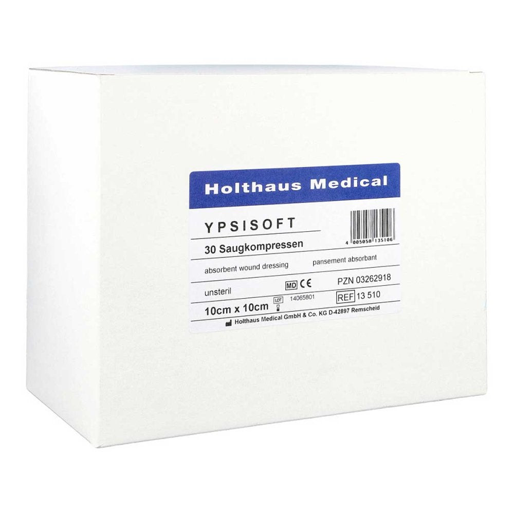 Das Produktfoto zeigt Saugkompressen Ypsisoft Unsteril 10x10 Cm (30 stk) PZN 03262918