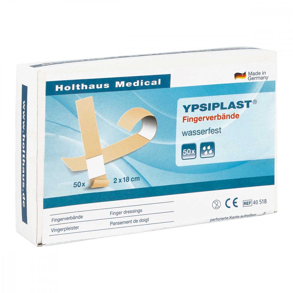 Das Produktfoto zeigt Fingerverband Ypsiplast Wasserfest 2x18 Cm Haut (50 stk) PZN 03271219