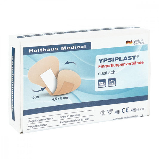 Das Produktfoto zeigt Fingerkuppenverband Ypsiplast Elast.4,5x8 Cm Haut (50 stk) PZN 03271225