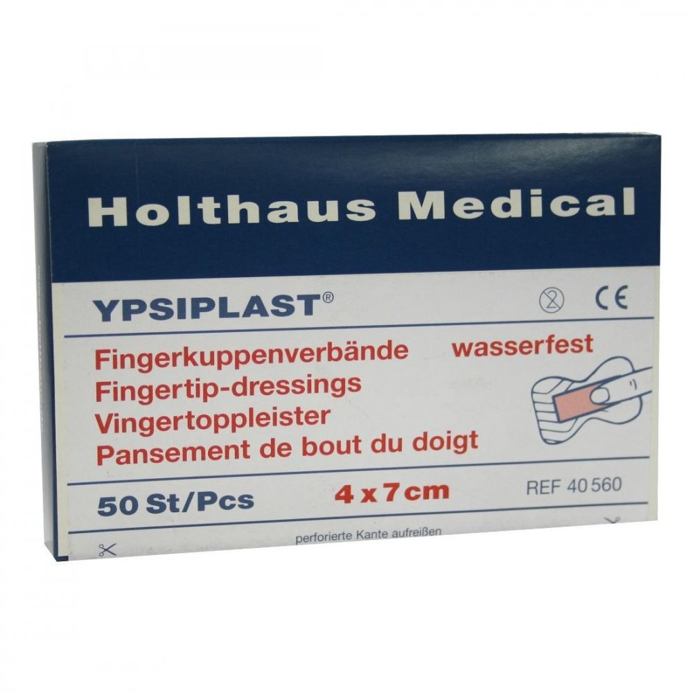 Das Produktfoto zeigt Fingerkuppenverband Ypsiplast Wasserf.4x7 Cm Haut (50 stk) PZN 03271231