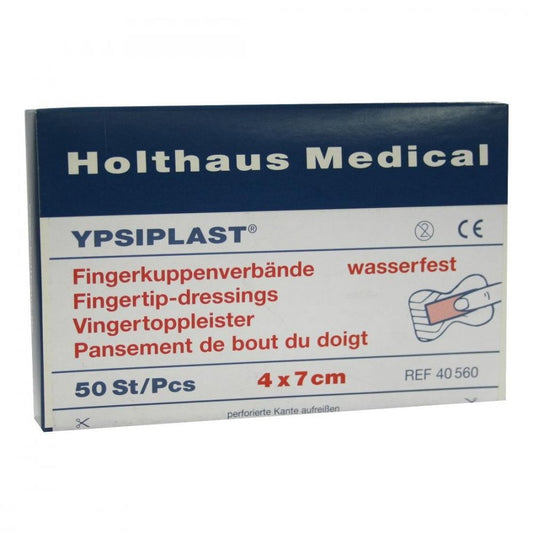 Das Produktfoto zeigt Fingerkuppenverband Ypsiplast Wasserf.4x7 Cm Haut (50 stk) PZN 03271231