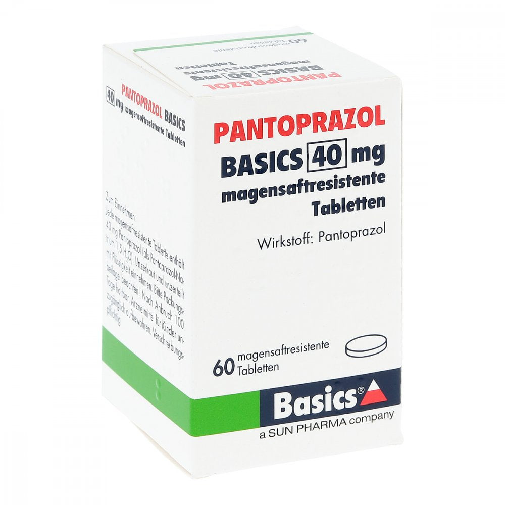 Das Produktfoto zeigt Pantoprazol Basics 40 Mg Magensaftres.Tabletten (60 stk) PZN 03275996
