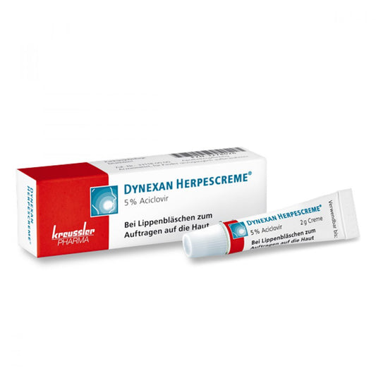 Das Produktfoto zeigt Dynexan Herpescreme (2 g) PZN 03278026