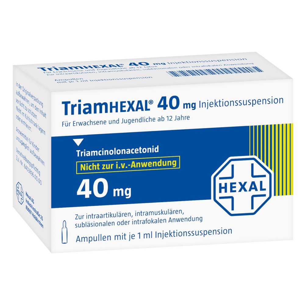 Das Produktfoto zeigt Triamhexal 40 Injektionssuspension (1X1 ml) PZN 03286818