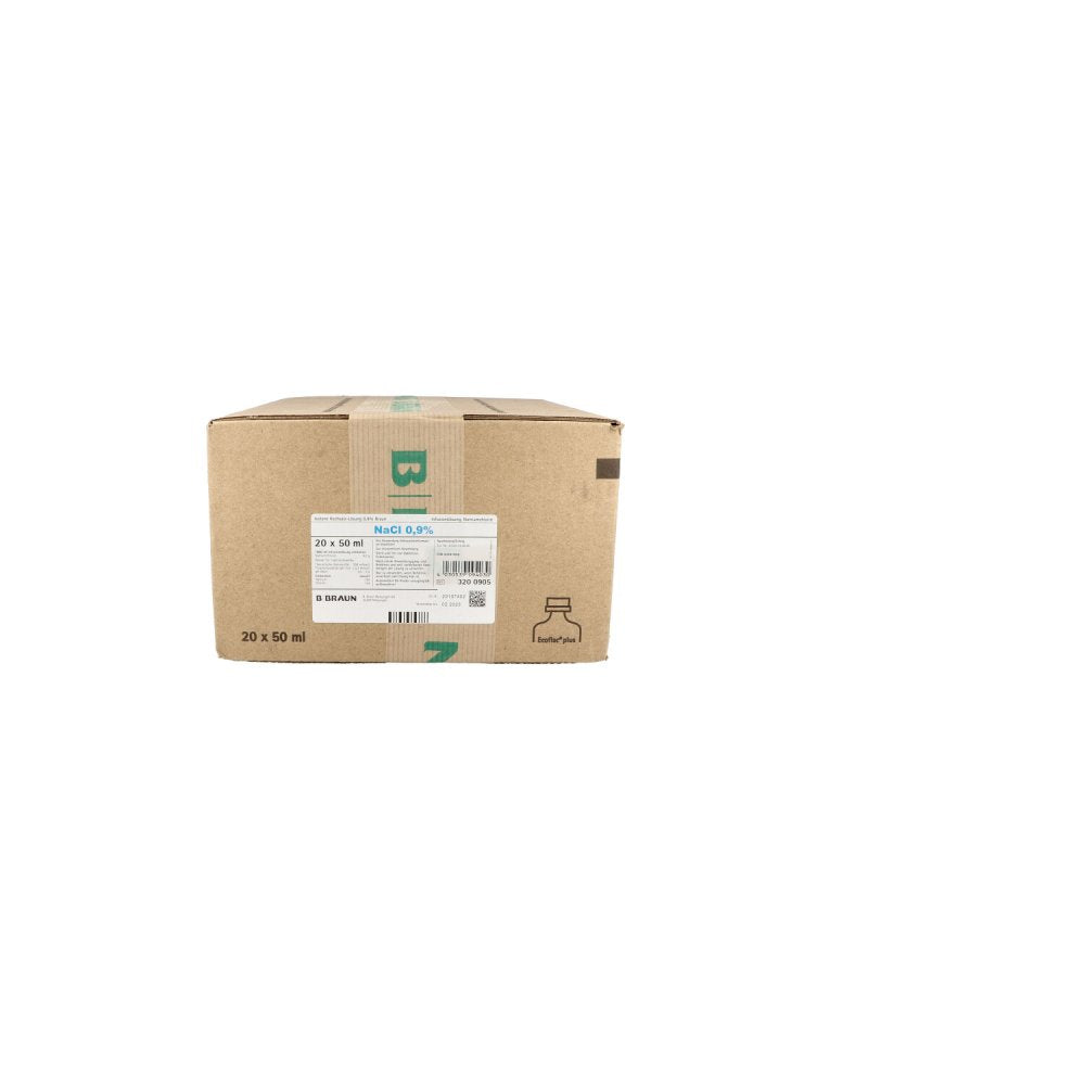 Das Produktfoto zeigt Isotone Kochsalz-Lsg.0,9% Braun 100ml Ep Halbgef. (20X100 ml) PZN 03287628