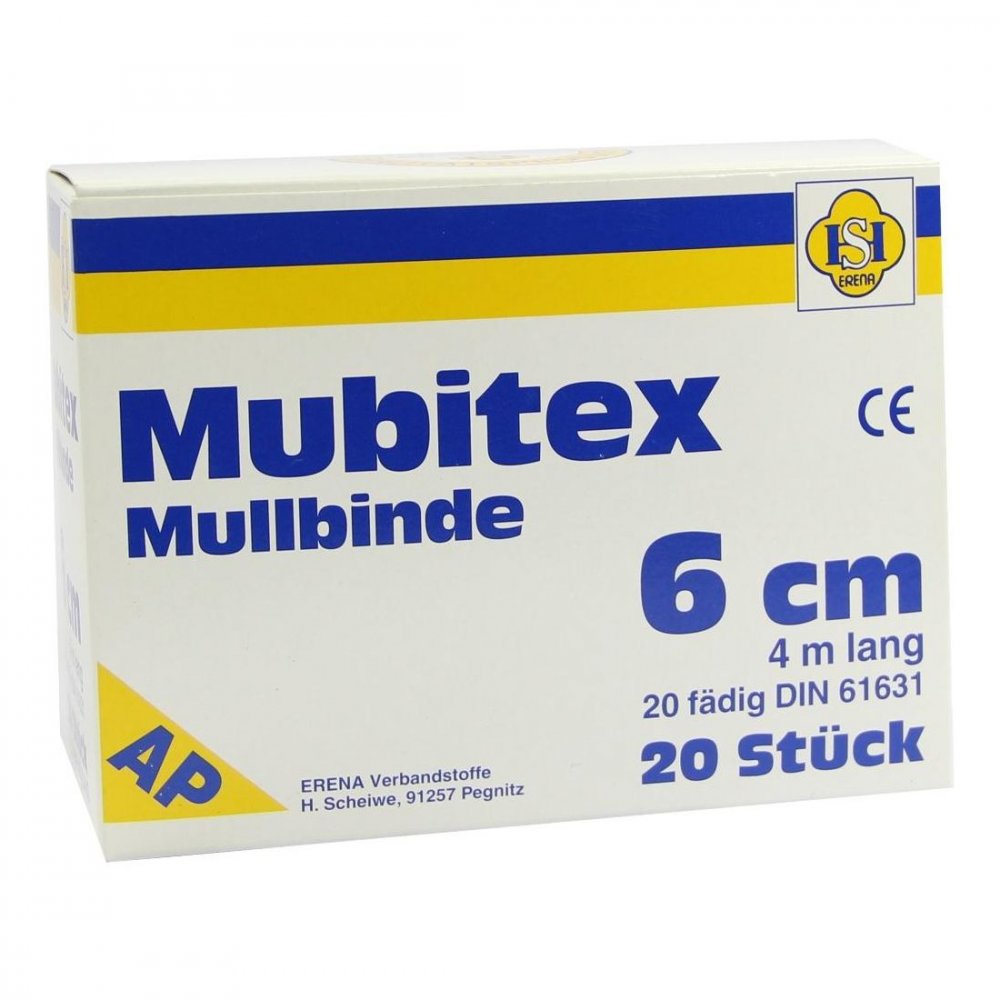 Das Produktfoto zeigt Mubitex Mullbinden 6 Cm Ohne Cello (20 stk) PZN 03289432