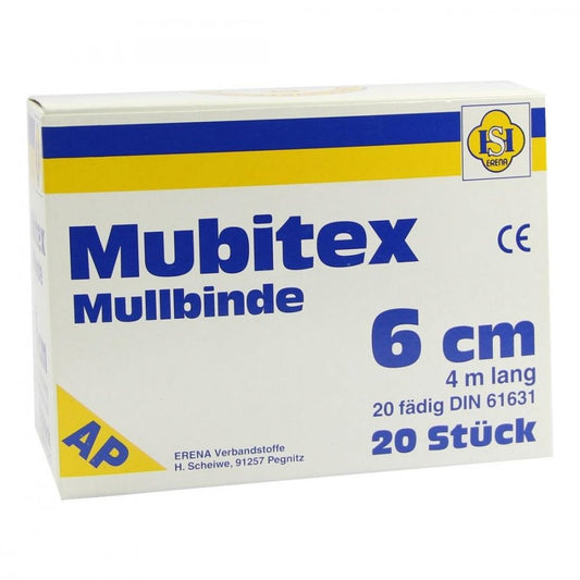 Das Produktfoto zeigt Mubitex Mullbinden 6 Cm Ohne Cello (20 stk) PZN 03289432