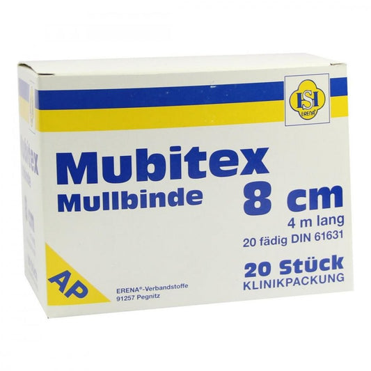 Das Produktfoto zeigt Mubitex Mullbinden 8 Cm Ohne Cello (20 stk) PZN 03289449