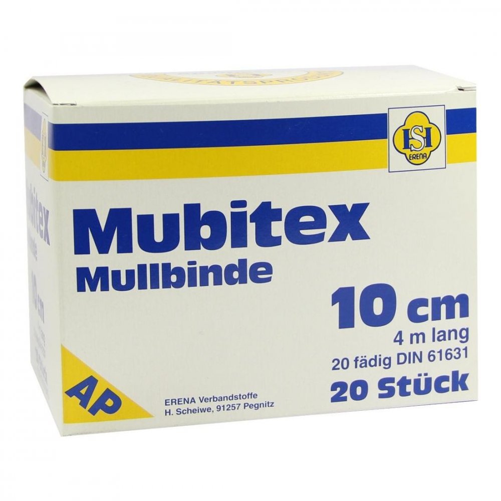 Das Produktfoto zeigt Mubitex Mullbinden 10 Cm Ohne Cello (20 stk) PZN 03289455