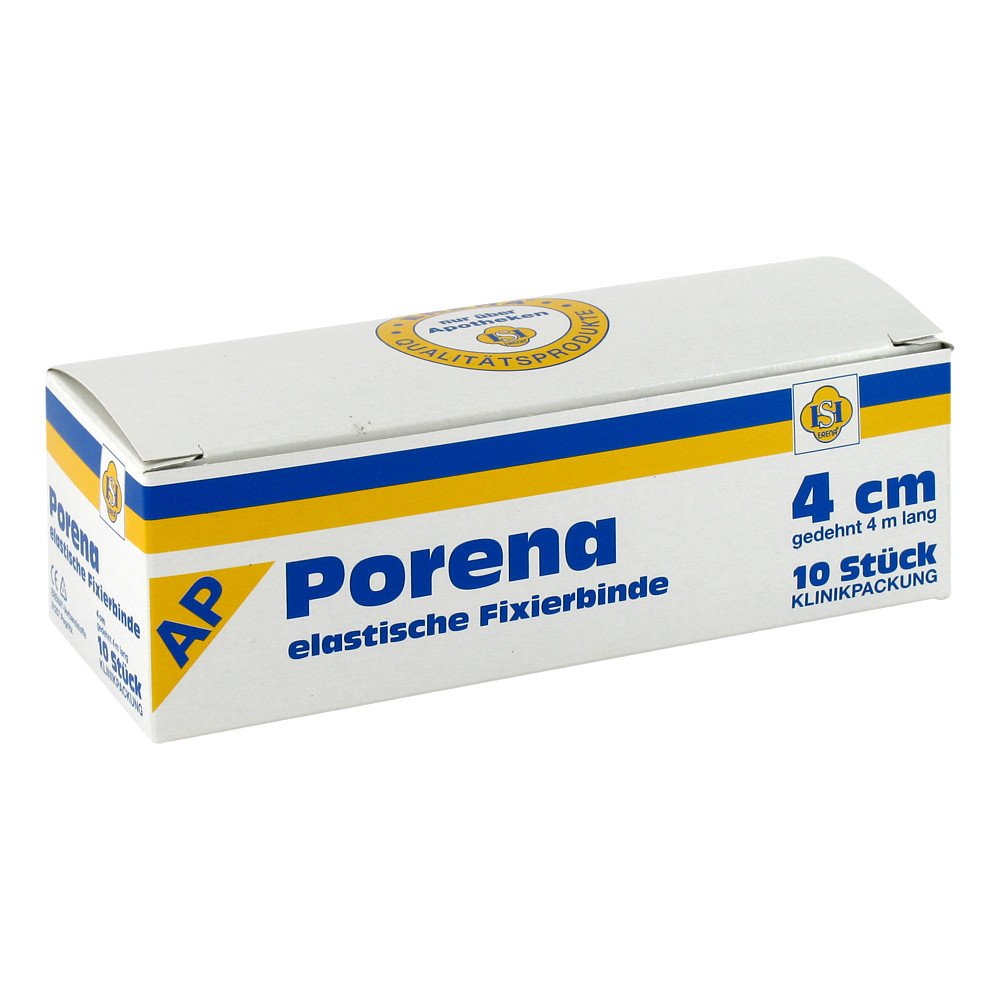 Das Produktfoto zeigt Porena Elast.Mullbinde 4 Cm Weiß O.Cello (10 stk) PZN 03289604