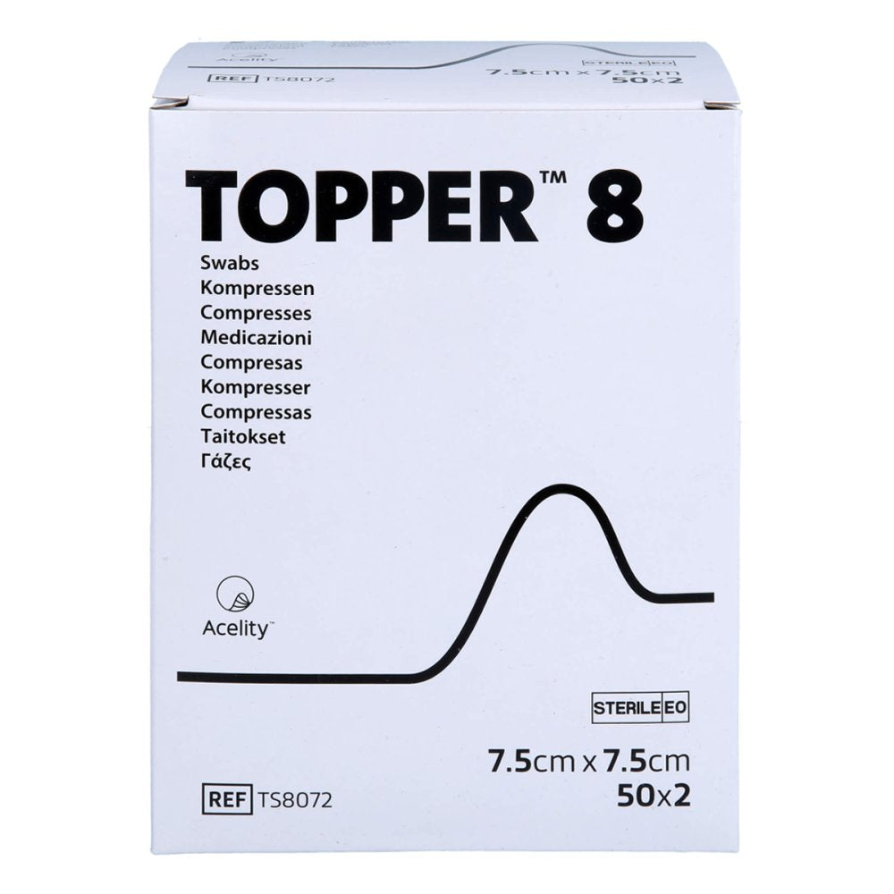 Das Produktfoto zeigt Topper 8 Kompr.7,5x7,5 Cm Steril (50X2 stk) PZN 03306024