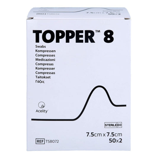 Das Produktfoto zeigt Topper 8 Kompr.7,5x7,5 Cm Steril (50X2 stk) PZN 03306024