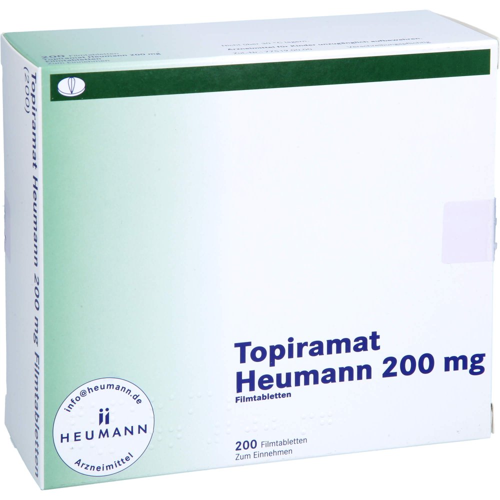 Das Produktfoto zeigt Topiramat Heumann 200 Mg Filmtabletten (200 stk) PZN 03327919