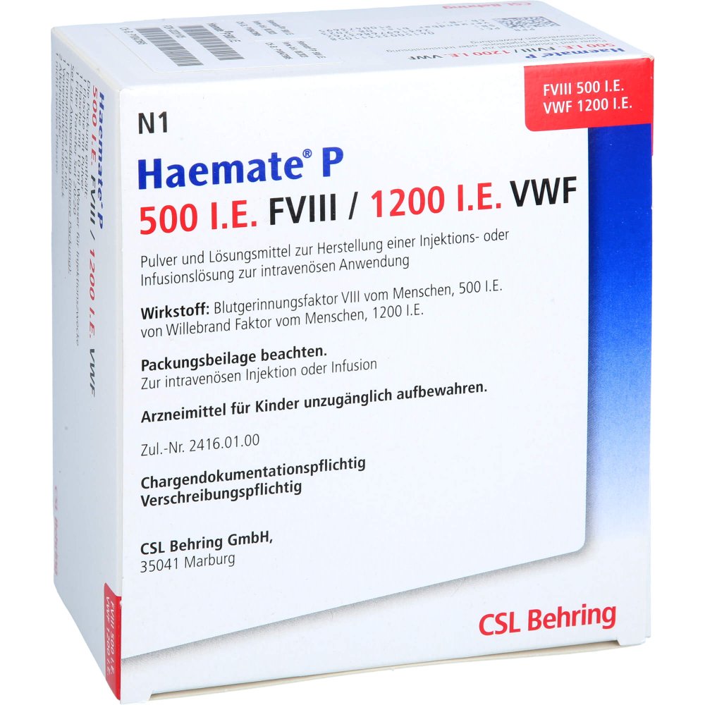 Haemate P 500 I.E. Plv.U.Lm Z.H.E.Inj.-/Inf.-Lsg. (1 stk)