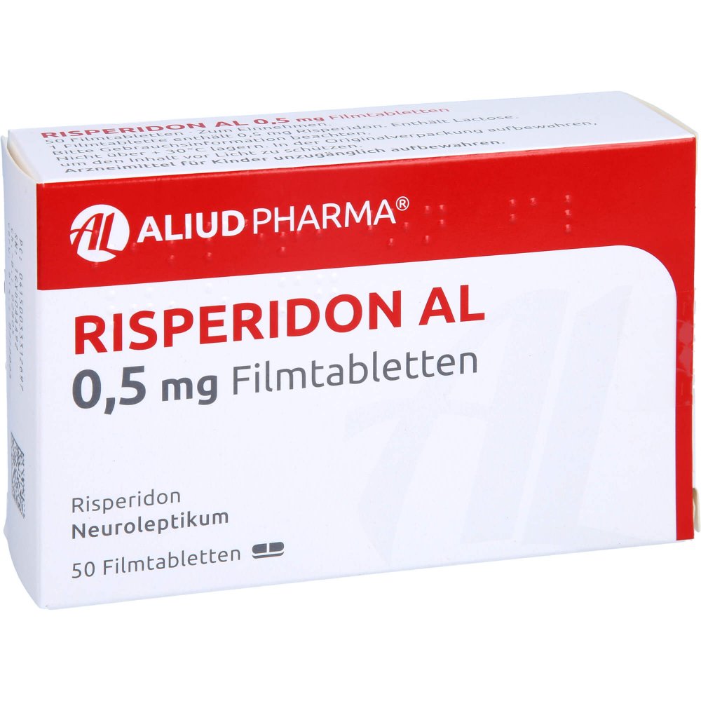 Das Produktfoto zeigt Risperidon Al 0,5 Mg Filmtabletten (50 stk) PZN 03331269