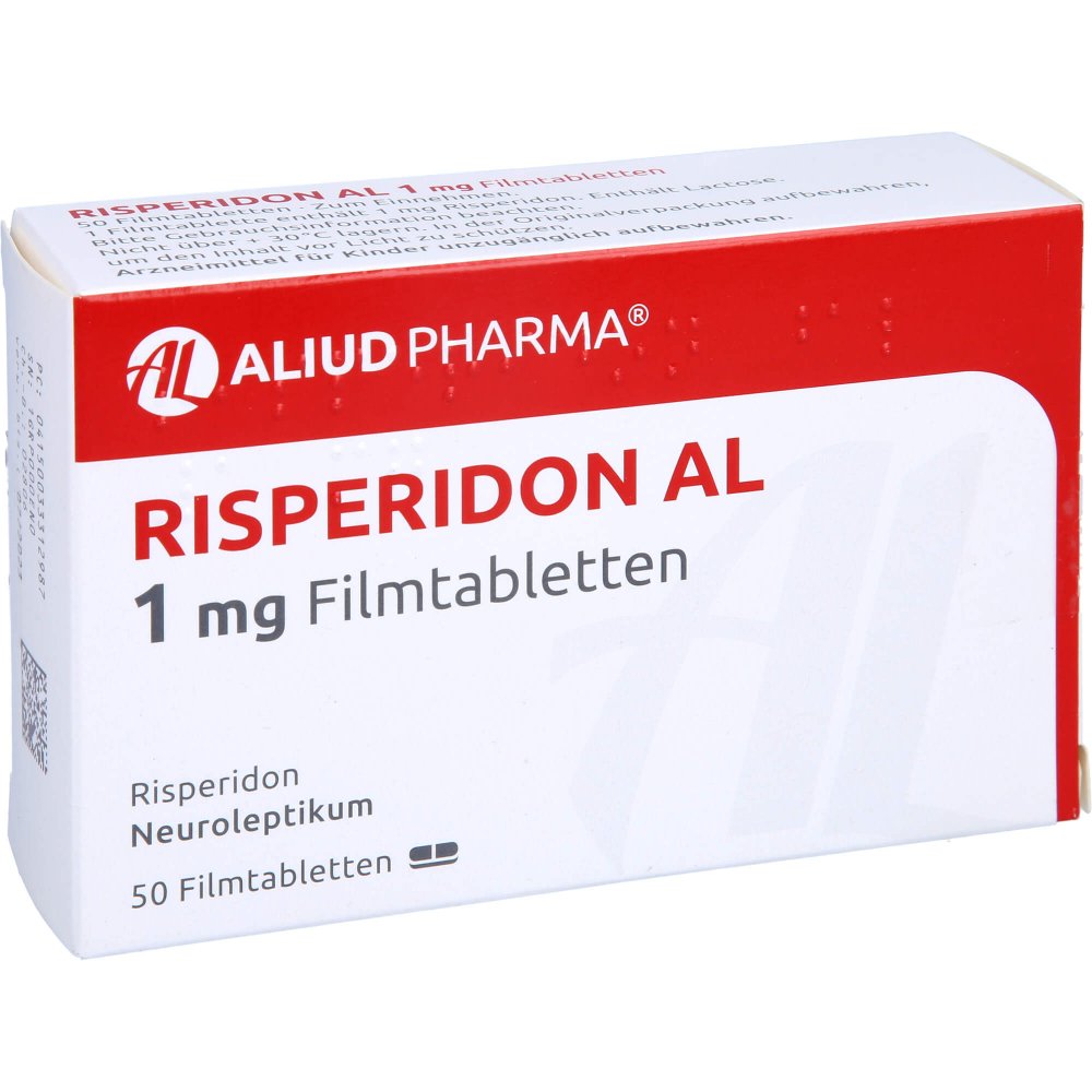 Das Produktfoto zeigt Risperidon Al 1 Mg Filmtabletten (50 stk) PZN 03331298