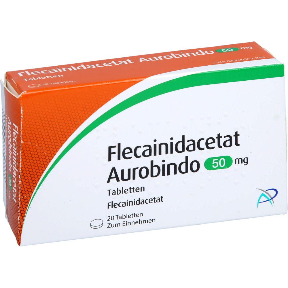 Das Produktfoto zeigt Flecainidacetat Aurobindo 50 Mg Tabletten (20 stk) PZN 03335899