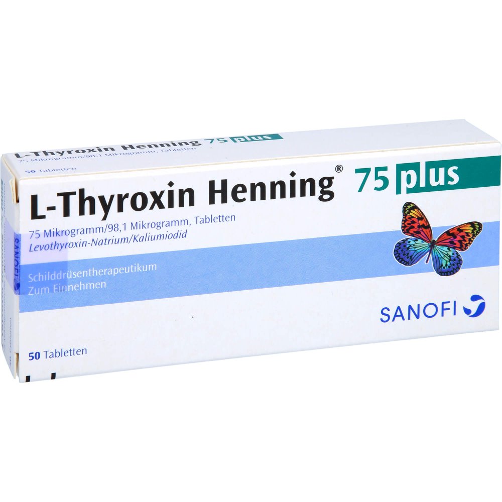 Das Produktfoto zeigt L-Thyroxin 75 Henning Plus Tabletten (50 stk) PZN 03343686