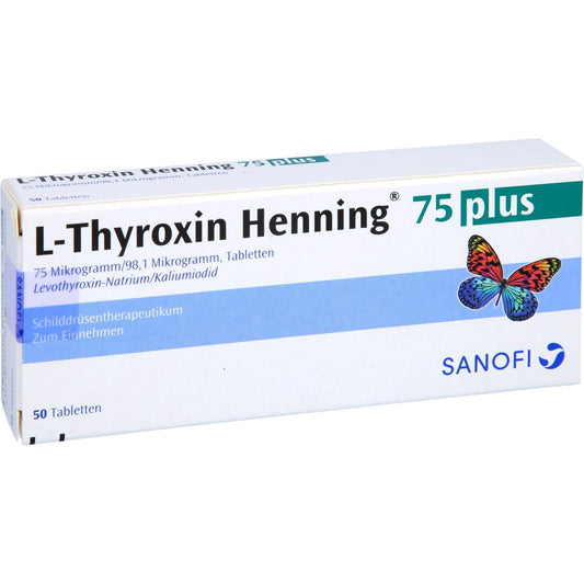 Das Produktfoto zeigt L-Thyroxin 75 Henning Plus Tabletten (50 stk) PZN 03343686