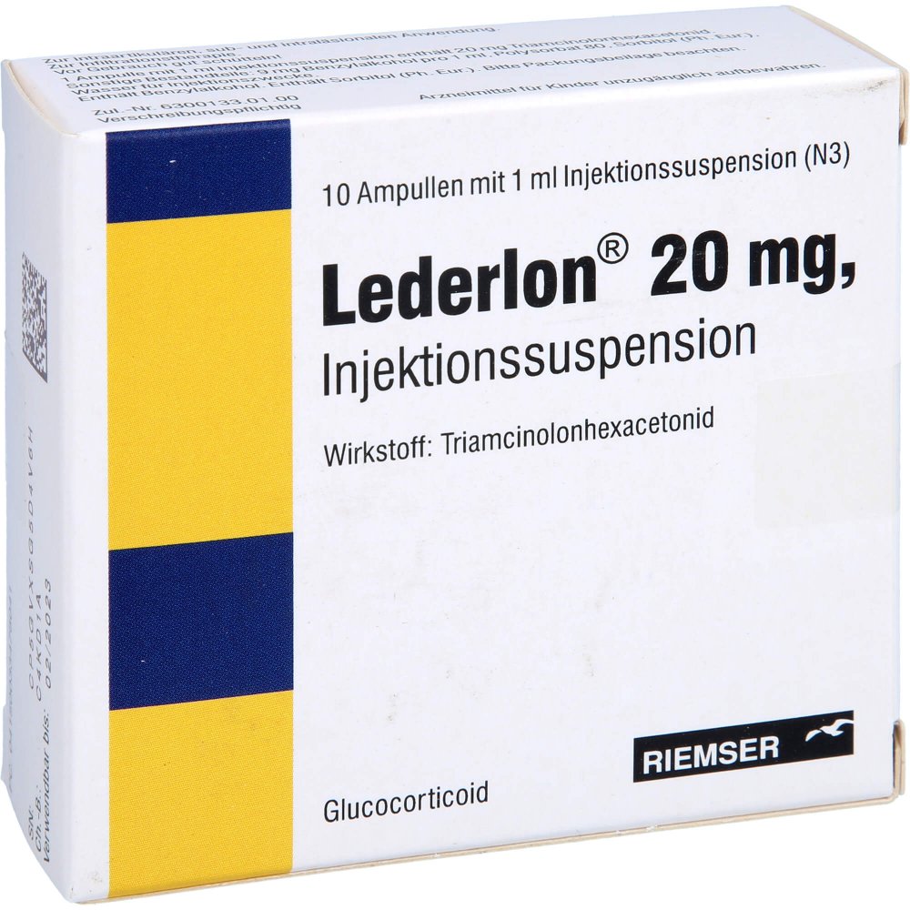Das Produktfoto zeigt Lederlon 20 Mg Injektionssusp.Amp.O.Inj.-Besteck (10X1 ml) PZN 03347804