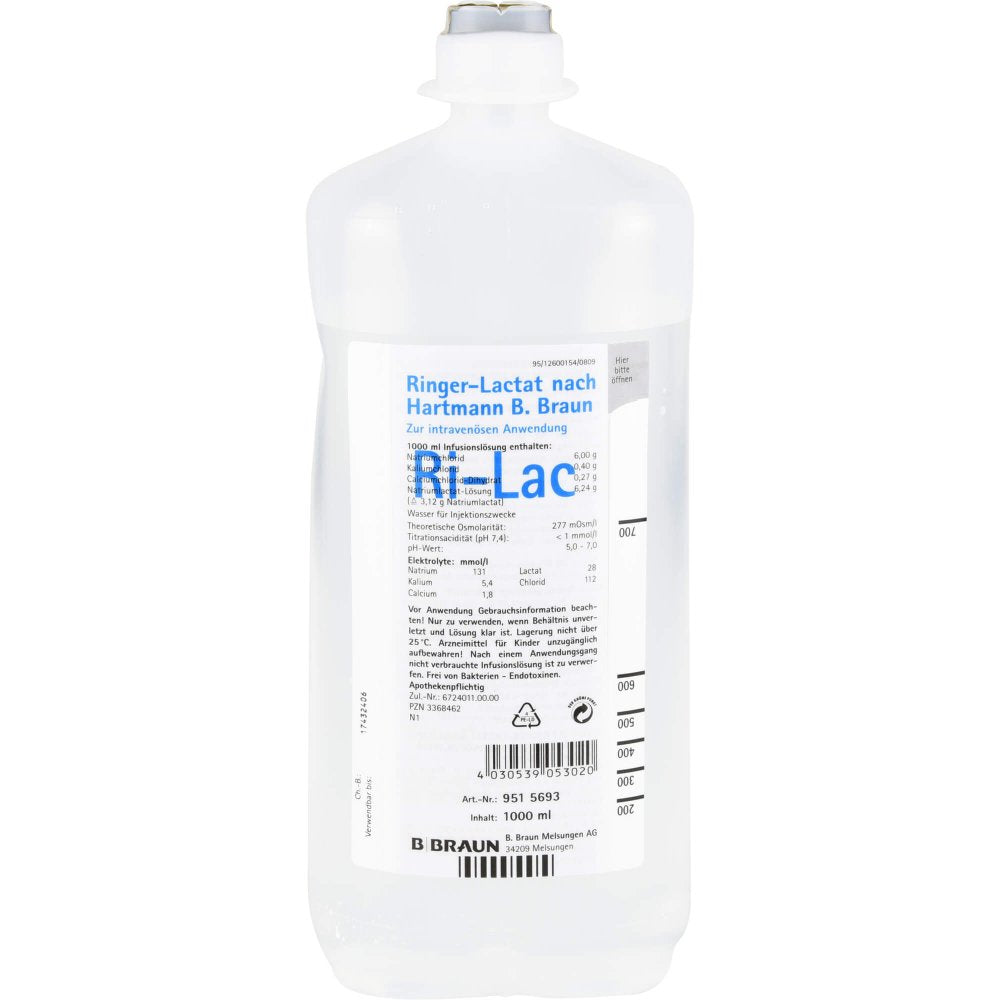 Das Produktfoto zeigt Ringer Lactat N.Hartm.B.Braun Ecofl.Plus Inf.-Lsg. (10X1000 ml) PZN 03368350