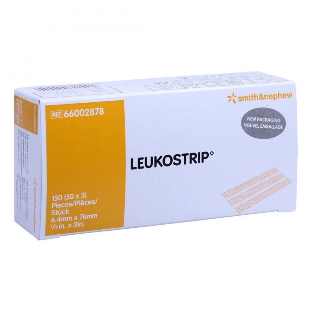 Das Produktfoto zeigt Leukostrip Wundnahtstreifen 6,4x76 Mm Box (50X3 stk) PZN 03374379