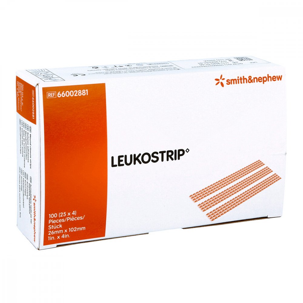 Das Produktfoto zeigt Leukostrip Wundnahtstreifen 26x102 Mm Box (25X4 stk) PZN 03374416