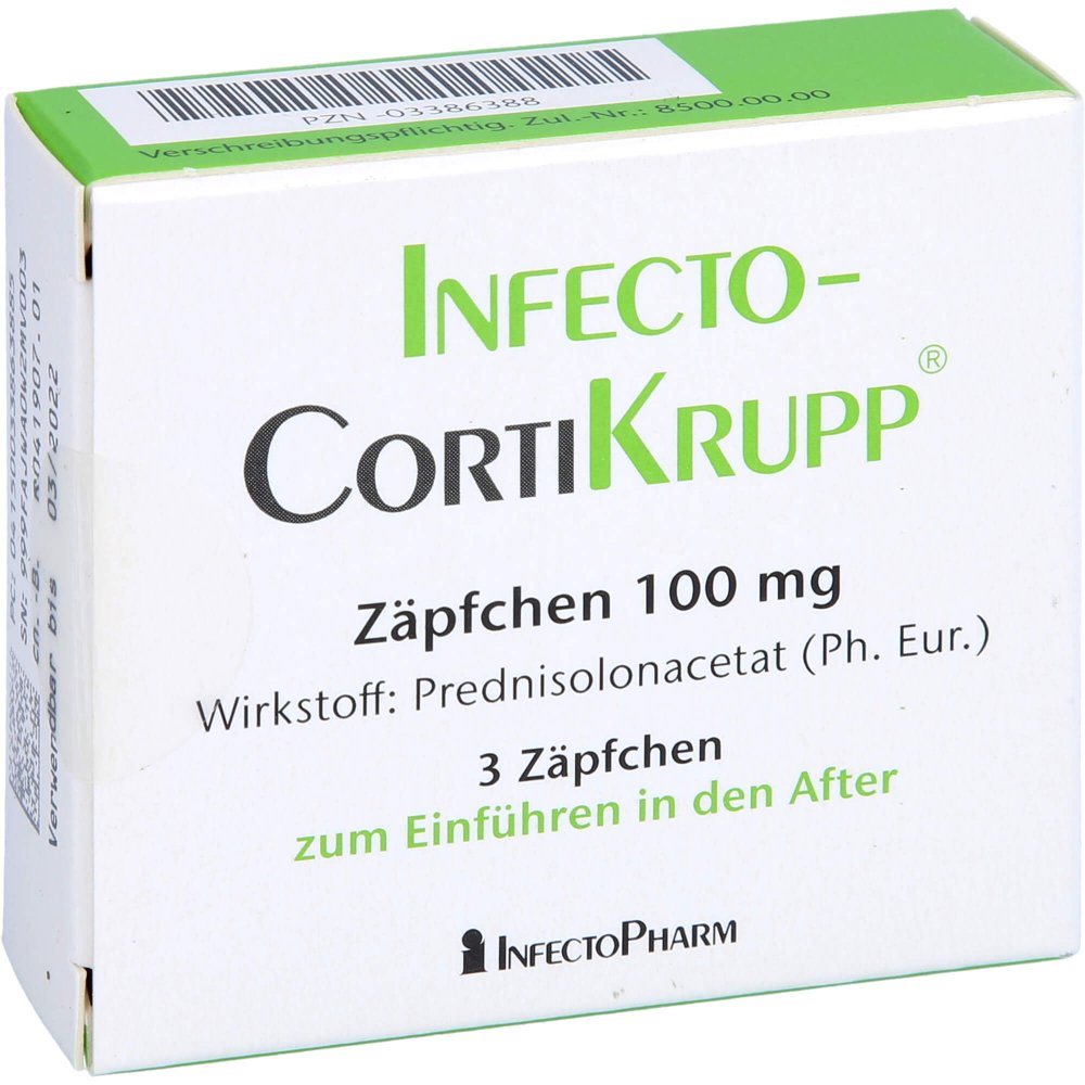 Das Produktfoto zeigt Infectocortikrupp Zäpfchen (3 stk) PZN 03386388