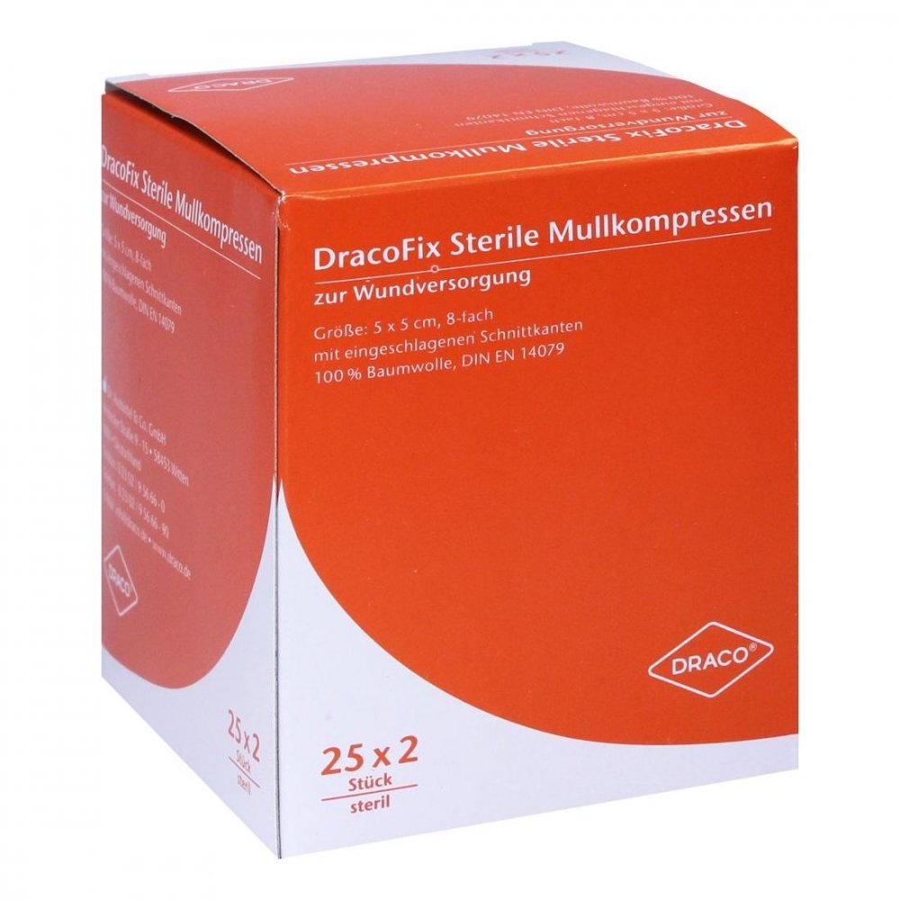 Dracofix Peel Kompressen 5x5 Cm Steril 8fach (25X2 stk)