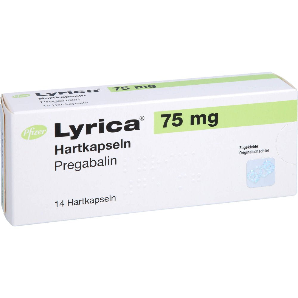 Das Produktfoto zeigt Lyrica 75 Mg Hartkapseln (14 stk) PZN 03389317