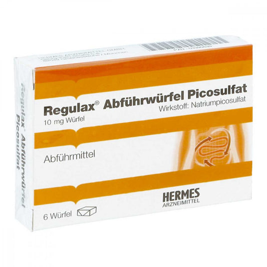 Das Produktfoto zeigt Regulax Abführwürfel Picosulfat (6 stk) PZN 03390639