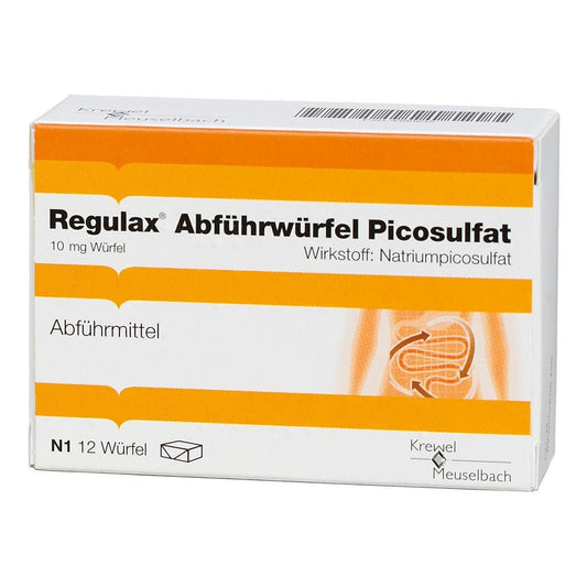 Das Produktfoto zeigt Regulax Abführwürfel Picosulfat (12 stk) PZN 03390645
