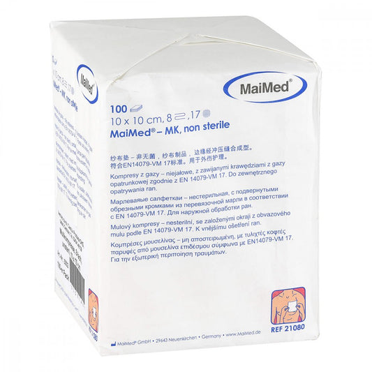 Das Produktfoto zeigt Mullkompressen 10x10 Cm Unsteril 8fach (100 stk) PZN 03391461