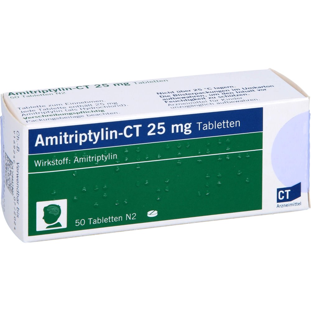 Das Produktfoto zeigt Amitriptylin-Ct 25 Mg Tabletten (50 stk) PZN 03393796