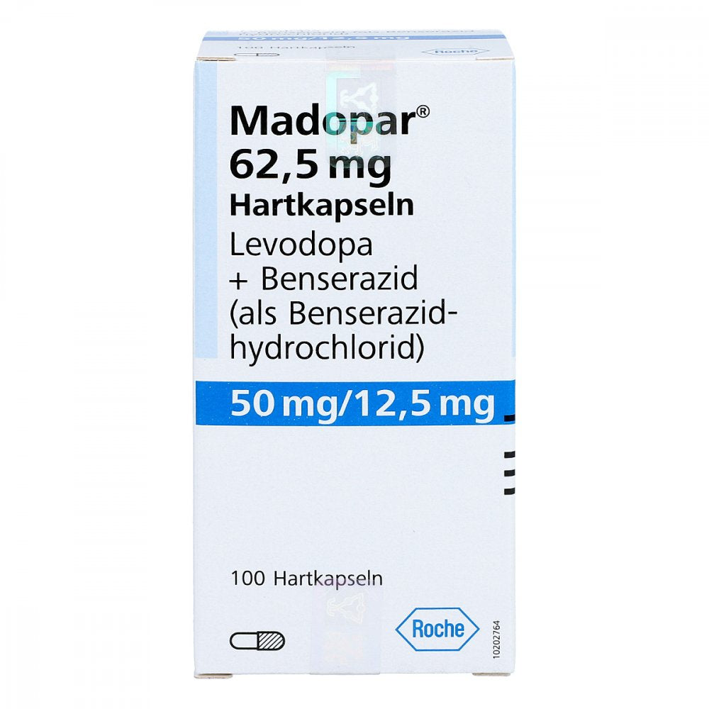 Das Produktfoto zeigt Madopar 62,5 Hartkapseln (100 stk) PZN 03395789