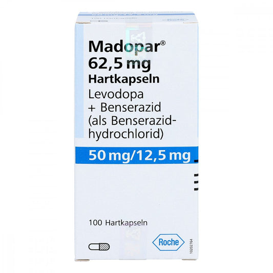 Das Produktfoto zeigt Madopar 62,5 Hartkapseln (100 stk) PZN 03395789