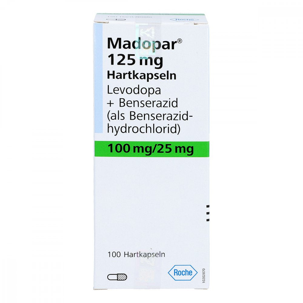 Das Produktfoto zeigt Madopar 125 Hartkapseln (100 stk) PZN 03395803