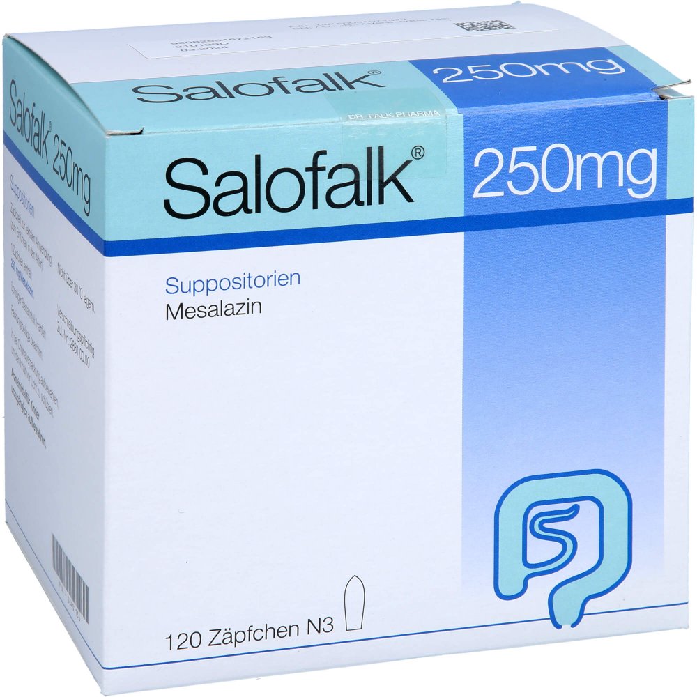 Das Produktfoto zeigt Salofalk 250 Mg Suppositorien (120 stk) PZN 03407156