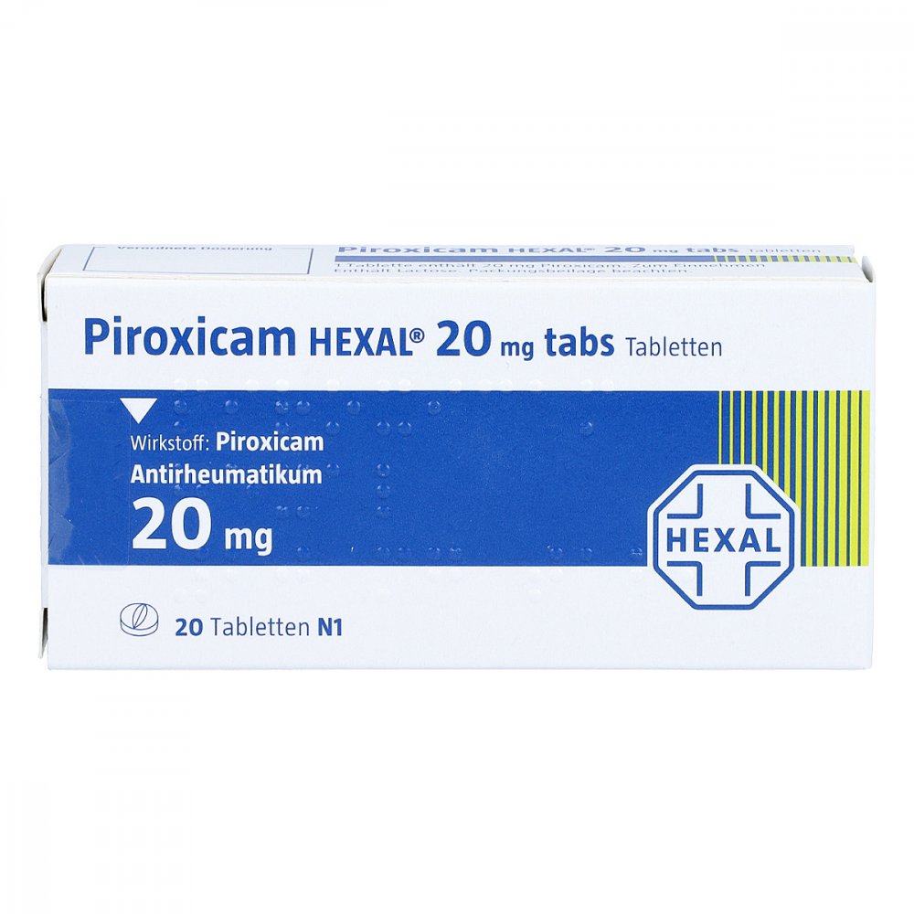 Das Produktfoto zeigt Piroxicam Hexal 20 Mg Tabs Tabletten (20 stk) PZN 03411933
